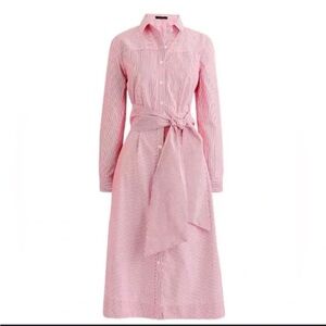 J.Crew Red & White Striped Shirt Dress with Waist Tie - Size 10